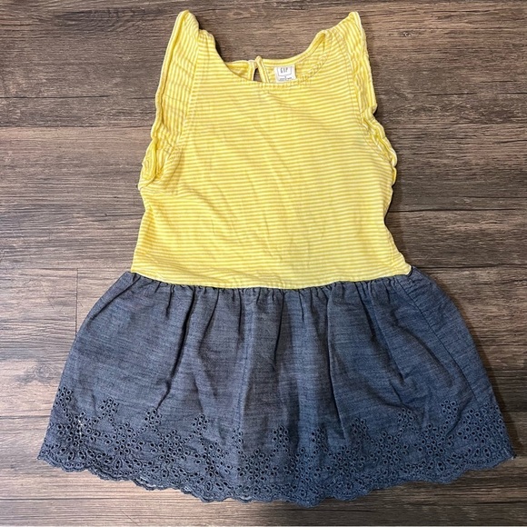 Gap Baby Girls Yellow Stripes And Blue Sleeveless Sun Dress Size 3 - Picture 1 of 7